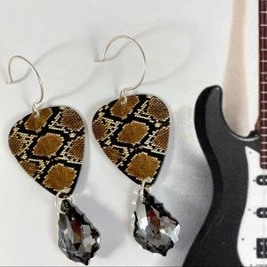 Snakeskin print Guitar Pick Earrings Smoke crystal
